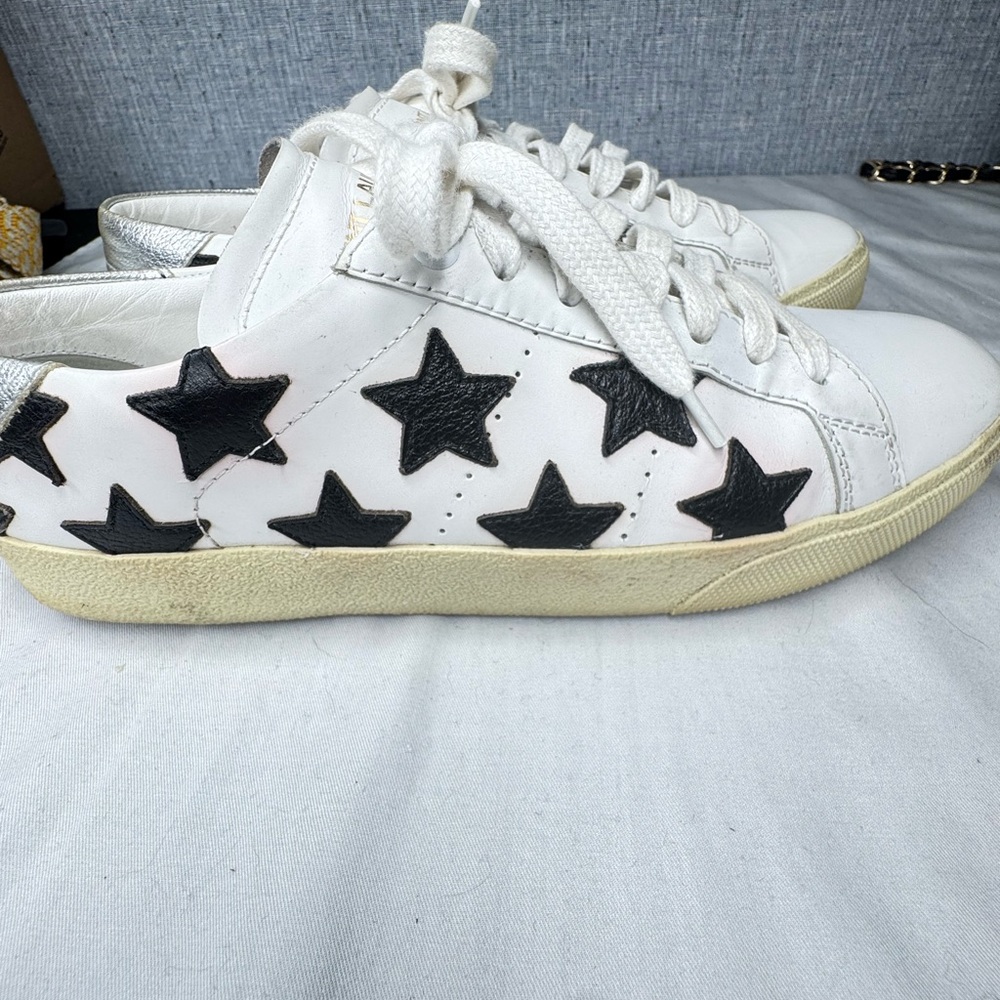 Saint Laurent White and Black Star Sneakers